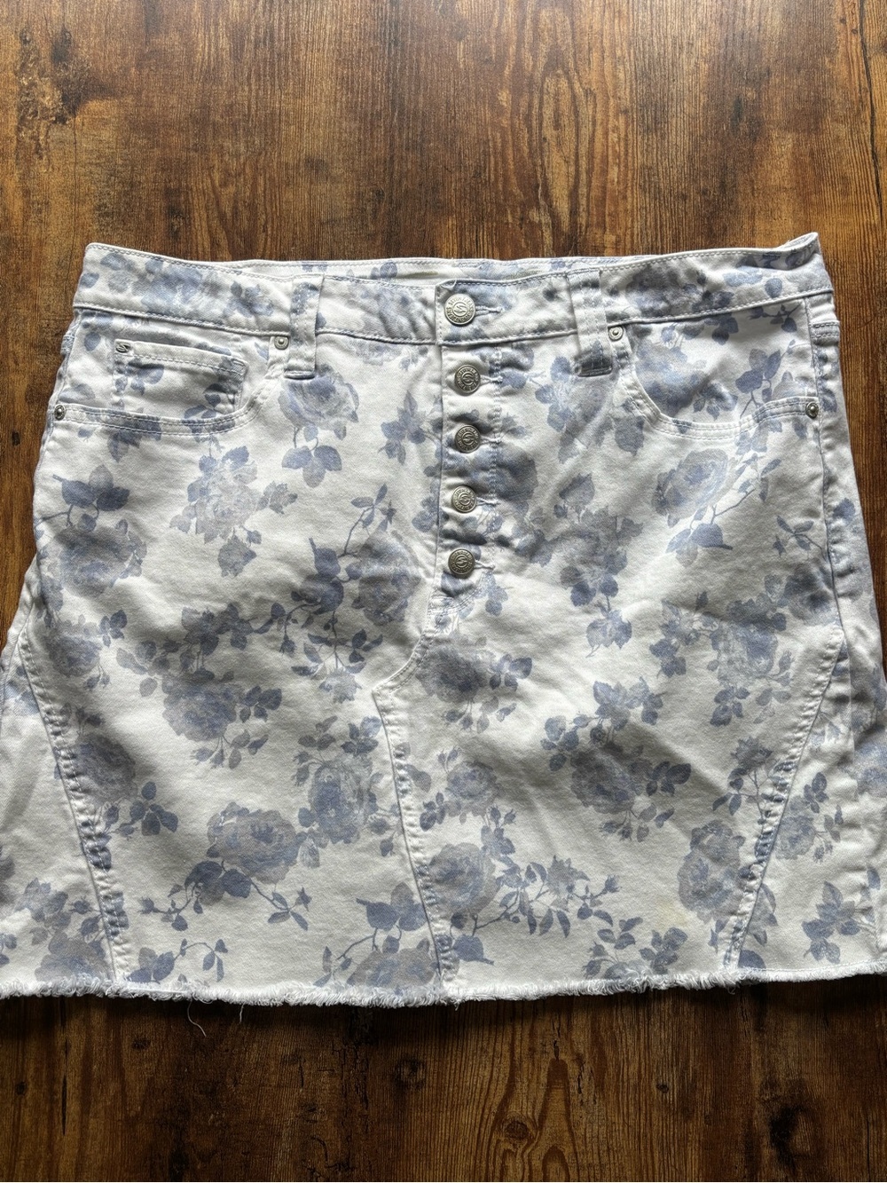 Floral denim skirt seven7 jeans button fly 16
